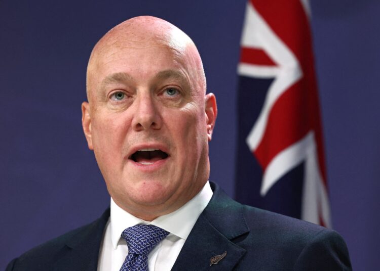 New Zealand's Prime Minister Christopher Luxon reacts as he speaks during a press conference in Sydney on December 20, 2023. (Photo by DAVID GRAY / AFP)